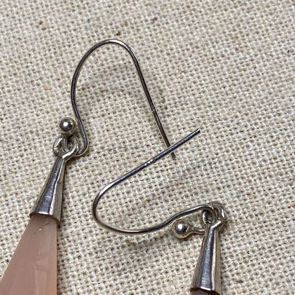 💛 Handmade Unique 925 Pink Chalcedony Drop Earrings - Picture 2 of 5